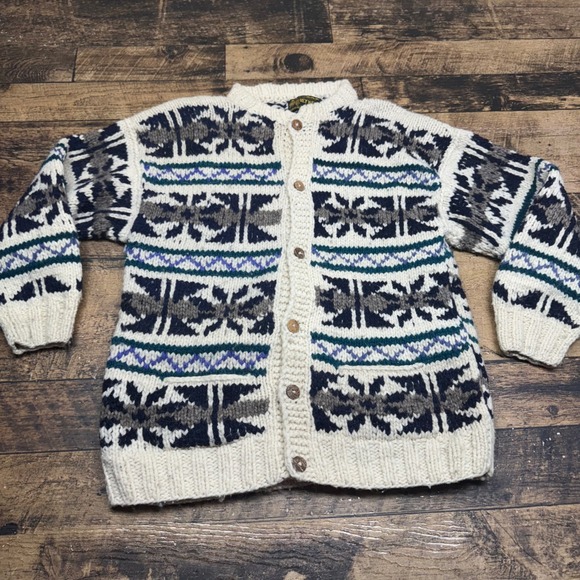 Rey Wear Wool‎ Cardigan Sweater Aztec Knit Button Front Menswear - Picture 1 of 6